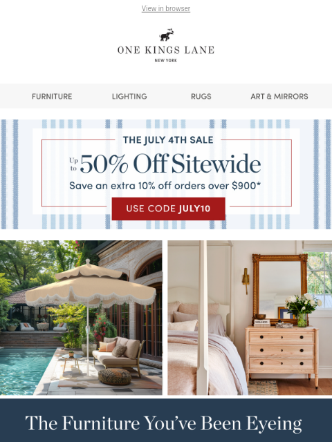 onekingslane newsletter: Up to 50% Off Sofas, Chairs, Storage & More