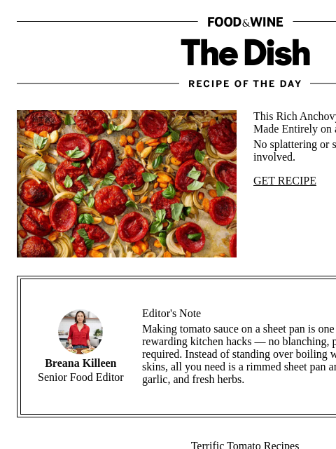 foodandwine newsletter: Sheet-Pan Tomato Sauce
