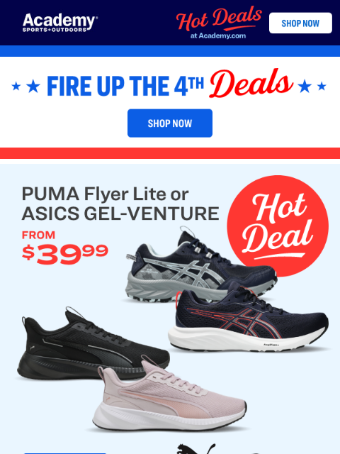academy newsletter: PUMA and ASICS Running Shoes, from $39.99