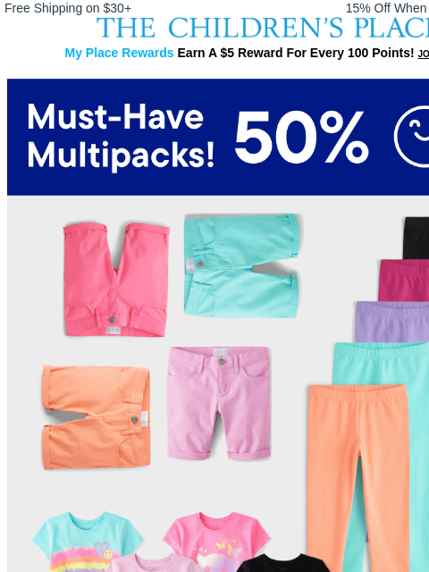 childrensplace newsletter: 50% off Multipacks + EXTRA 20% off when you buy 3+