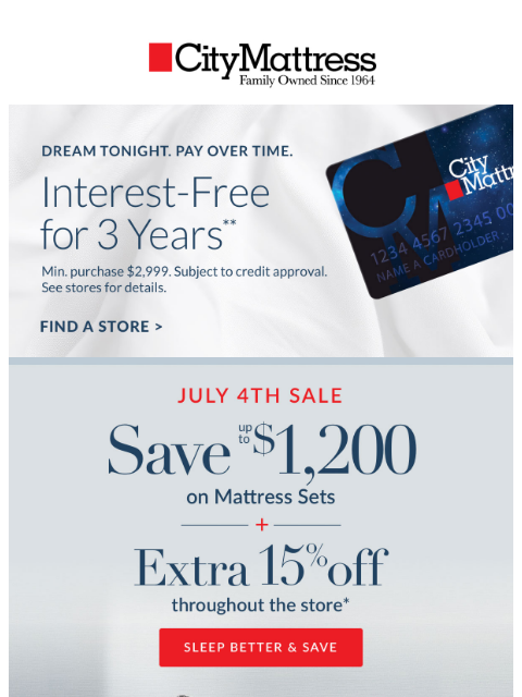 citymattress newsletter: July 4th Sale: Comfort for the Whole Family