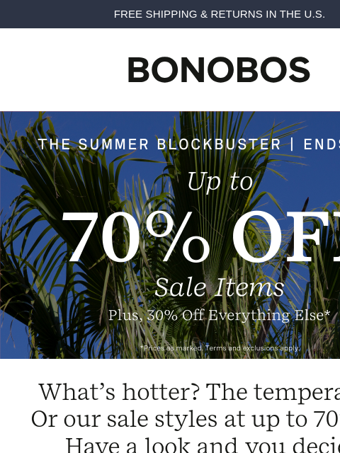 bonobos newsletter: Ends Soon: Up to 70% Off 🔥🔥🔥