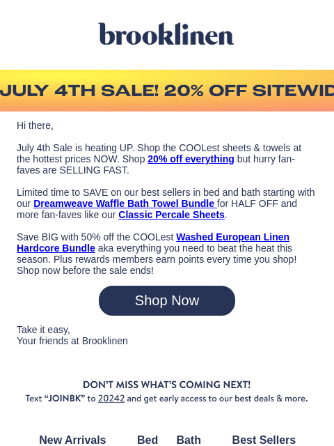 brooklinen newsletter: SAVE on the COOLest sheets & towels at the HOTTEST...