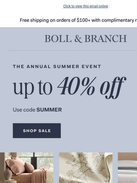 bollandbranch newsletter: Up to 40% off, while they last