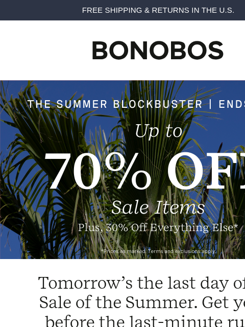 bonobos newsletter: 30% Off Ends Very Soon