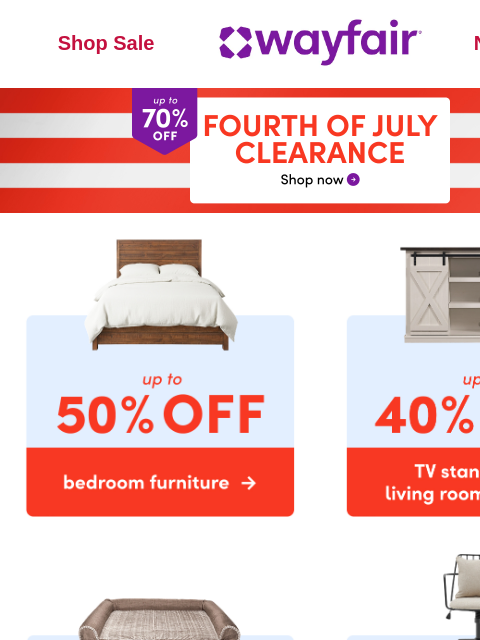 wayfair newsletter:  🔔 PSA 🔔 UP TO 70% OFF is HEREEE 🔔