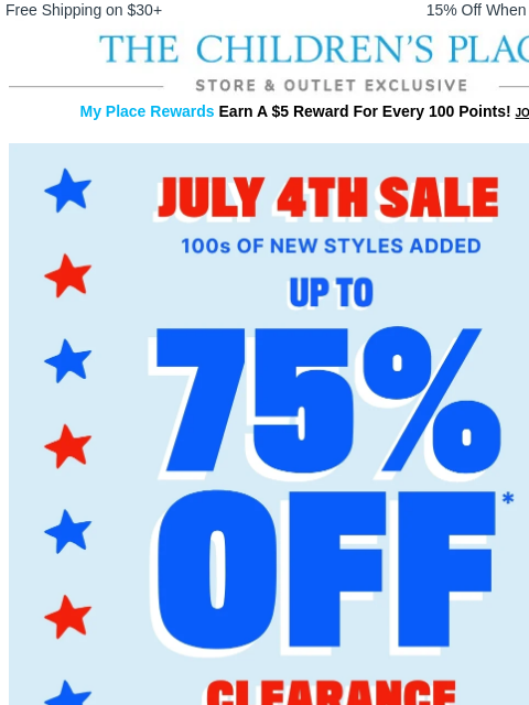 childrensplace newsletter: Stars, Stripes & up 75% OFF Clearance – Only in St...