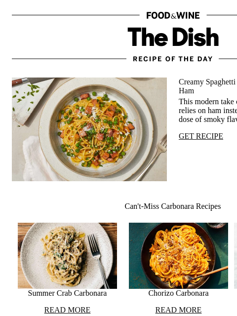 foodandwine newsletter: Creamy Spaghetti Carbonara