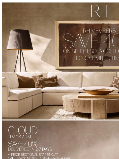 rh newsletter: New Savings on Select Sofas, Sectionals & Chairs