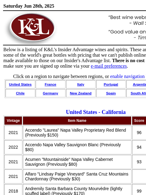 klwines newsletter: Insider's Advantage