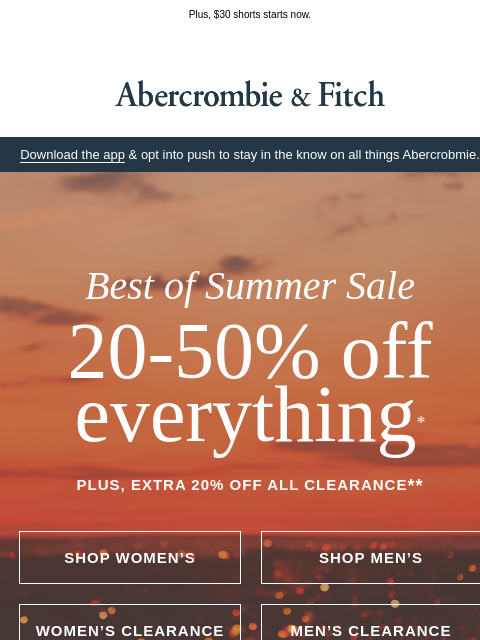 abercrombie newsletter: 20-50% OFF everything for your weekend.