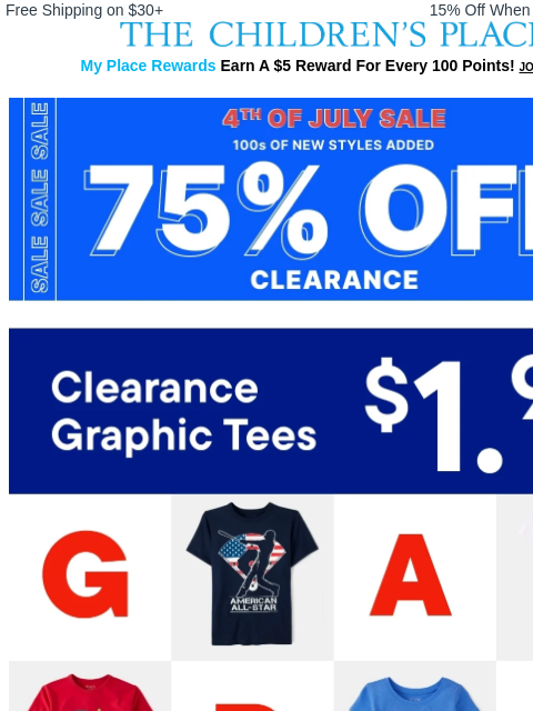 childrensplace newsletter: ✨ 4th of July = 75% Off Clearance Styles ✨