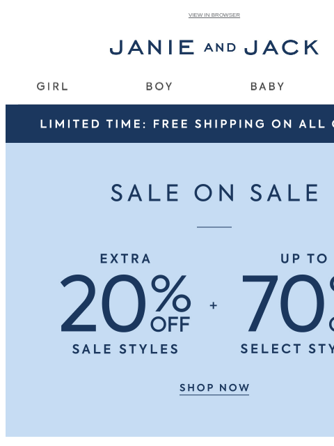 janieandjack newsletter: Now on sale & an extra 20% off