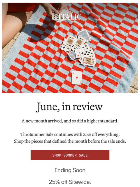 italic newsletter: Don't Miss 25% off New Arrivals