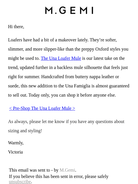 mgemi newsletter: Pre-Shop The Una Loafer Mule