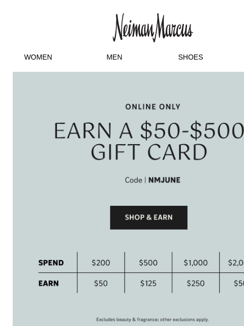 neimanmarcus newsletter: Last chance for your $50–$500 gift card