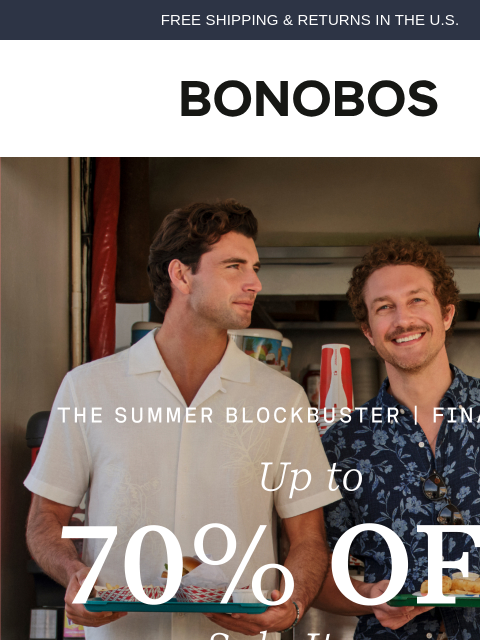 bonobos newsletter: Sale of the Summer Ends Tonight