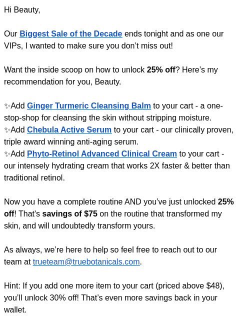 truebotanicals newsletter: Want 25% Off Beauty? Here’s How