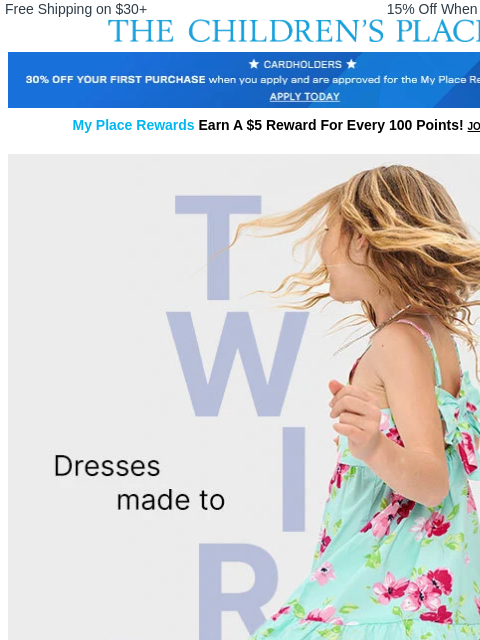 childrensplace newsletter: Up to 50% off Twirl-Worthy Summer Dresses You'll �...