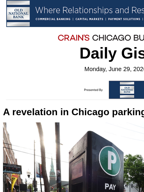 crainalerts newsletter: A revelation in Chicago parking meter bid