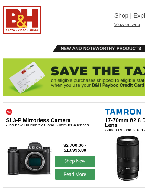 bhphotovideo newsletter: New Gear from Leica, Tamron, Profoto, Atomos & Mor...