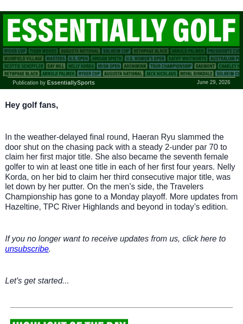 newsbreakexpress newsletter: Korda’s Final Round, Pro’s Disaster & More