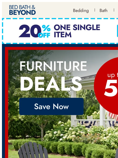 bedbathandbeyond newsletter: Star-Spangled Sneak Peek: Up to 50% off furniture