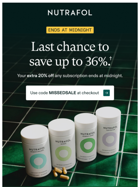 nutrafol newsletter: Your extra 20% off expires tonight.