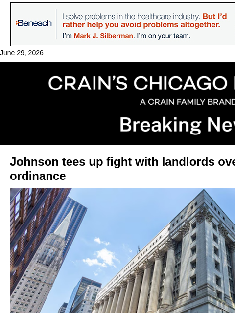 crainalerts newsletter: Johnson tees up fight over renter protections