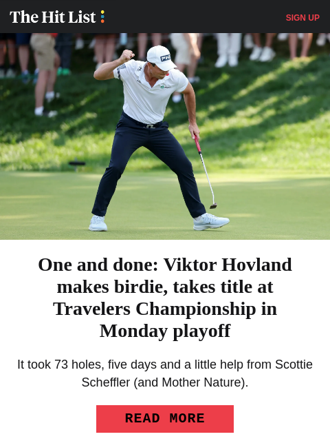 golfdigest newsletter: Behind Hovland's sudden-death Travelers win