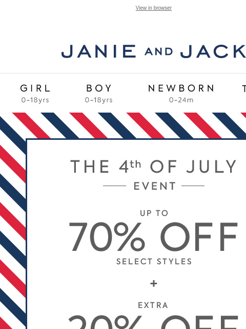 And they're all on sale. View in browser Stores Janie and Jack Girl Boy Newborn Tween Janie and Jack Girl Boy Newborn Tween Girl Boy Newborn Girl Newborn Boy Accessories Sale Gift Services Refer A