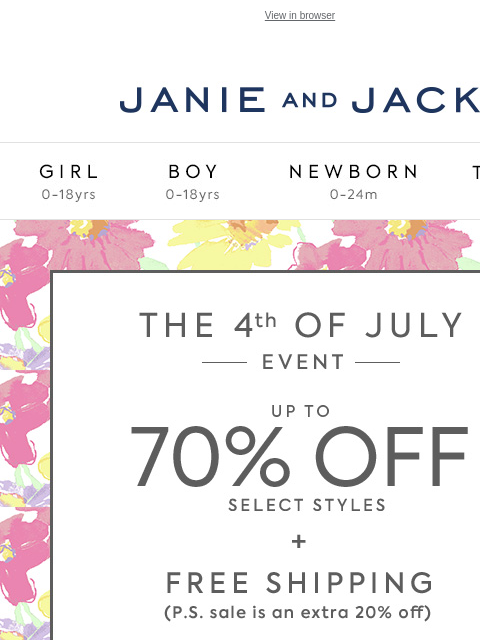 We don't want you to miss it. View in browser Stores Janie and Jack Girl Boy Newborn Tween Janie and Jack Girl Boy Newborn Tween Girl Boy Newborn Girl Newborn Boy Accessories Sale Gift Services