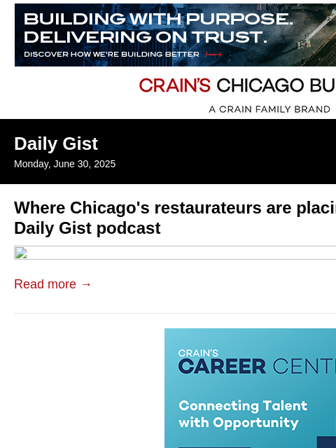 crainalerts newsletter: Where Chicago's restaurateurs are placing their be...