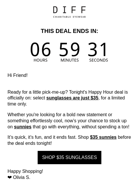 diffeyewear newsletter: Cheers To $35 Sunnies 🥂 Tonight Only