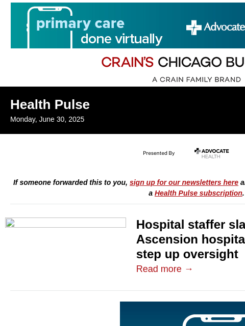 crainalerts newsletter: Hospital cuts spark new scrutiny
