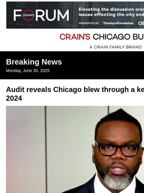 crainalerts newsletter: Audit reveals city blew through a key reserve fund...