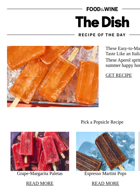 foodandwine newsletter: Aperol Spritz Popsicles