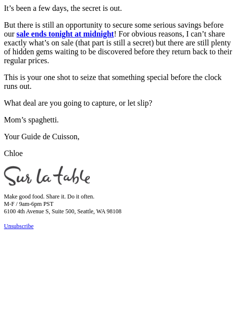 surlatable newsletter: Last call to save up to 50% off.
