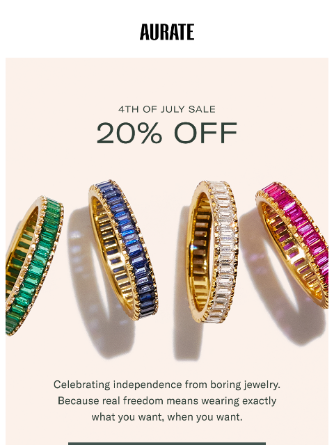 auratenewyork newsletter: 20% OFF BECAUSE FREEDOM