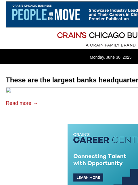 crainalerts newsletter: Chicago's largest banks