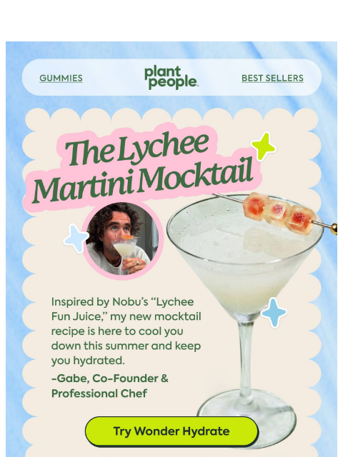 plantpeople newsletter: Gabe's new lychee hydration mocktail 🧊