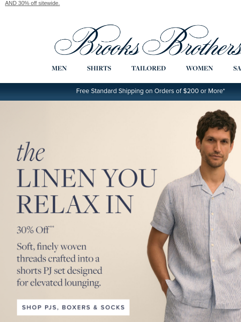 brooksbrothers newsletter: Top drawer: 30% off PJs, boxers and socks.