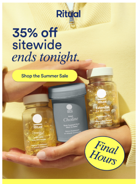 ritual newsletter: 35% off sitewide ends tonight