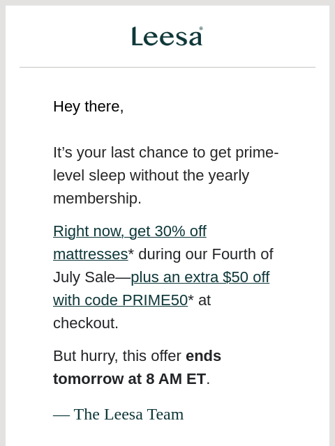 leesasleep newsletter: Prime savings expire soon
