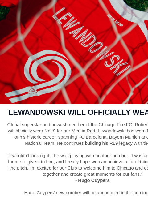chicagofirefc newsletter: Lewandowski Will Officially Wear No. 9!