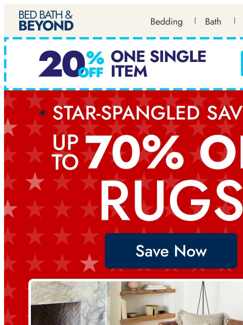bedbathandbeyond newsletter: Red, white & rug deals 🇺🇸