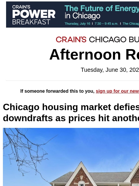 crainalerts newsletter: Chicago leads nation in home price growth