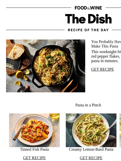 foodandwine newsletter: Pasta Aglio e Olio