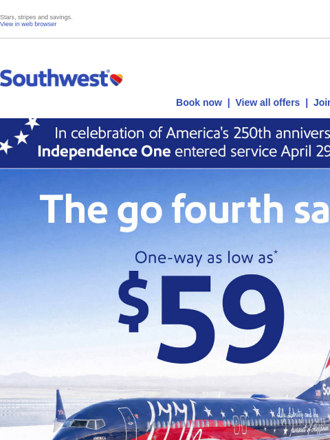 southwest newsletter: $59 sale fares = freedom to fly!