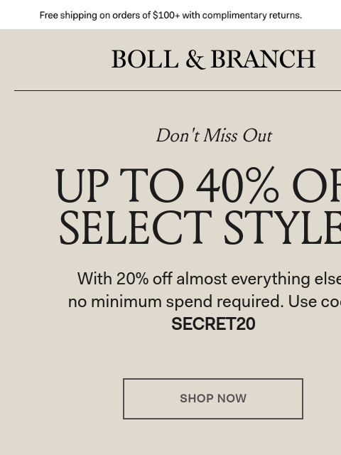 bollandbranch newsletter: Don't miss styles up to 40% off